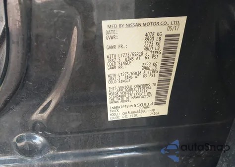 2017 Nissan Titan Xd Pro-4X Diesel z USA, uszkodzony, nr VIN 1N6BA1F49HN550914